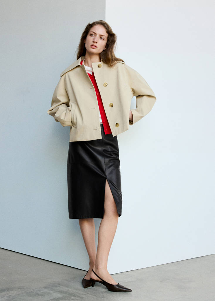 Straight leather-look skirt — Black