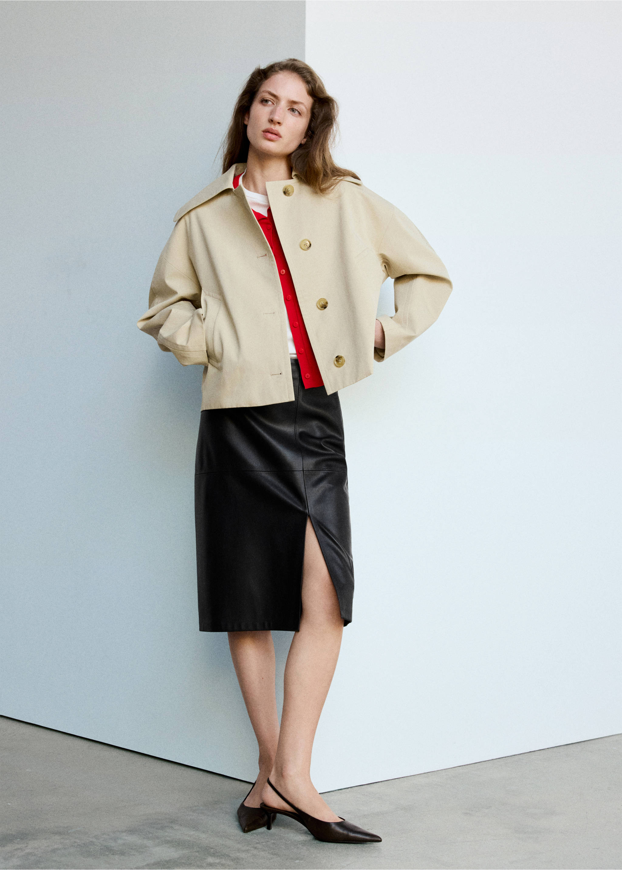 Faux-leather straight skirt - رؤية عامة, أسود. Ref: 37025989-00.