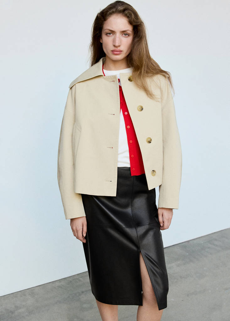 Straight leather-look skirt — Black