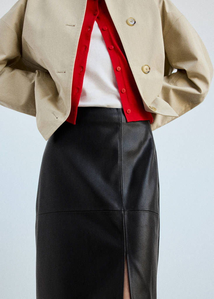 Straight leather-look skirt — Black