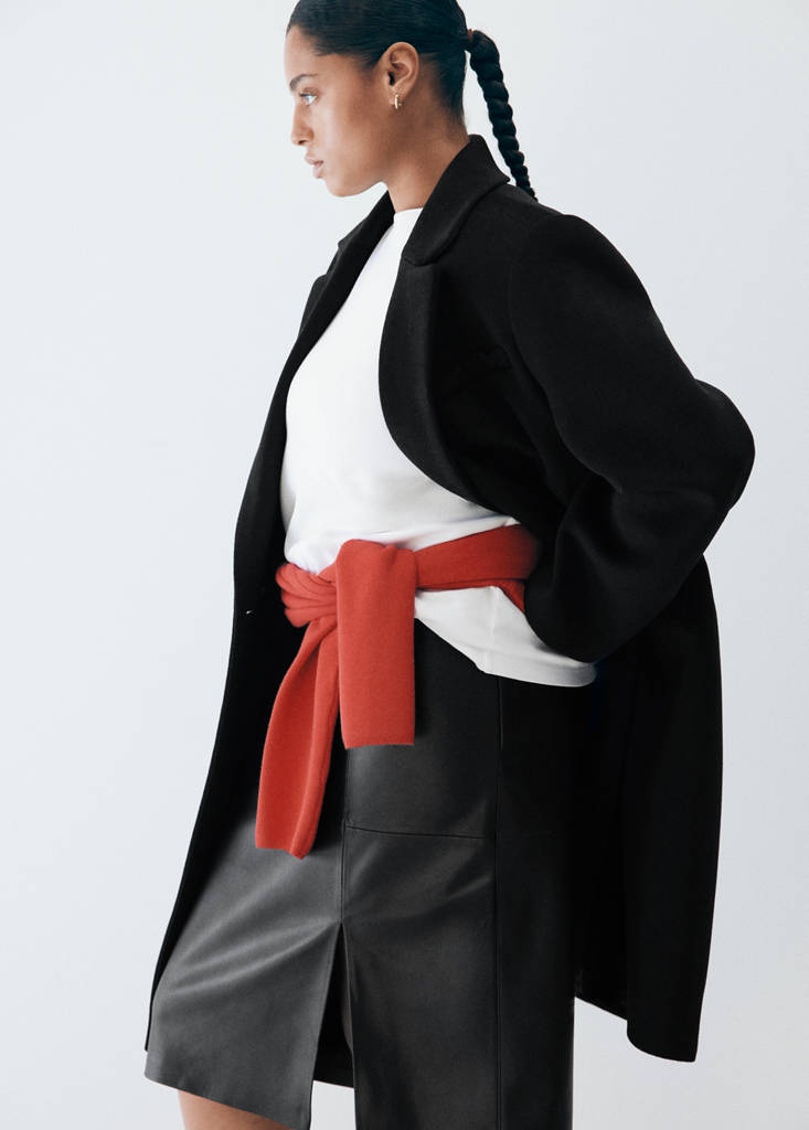 Straight leather-look skirt — Black