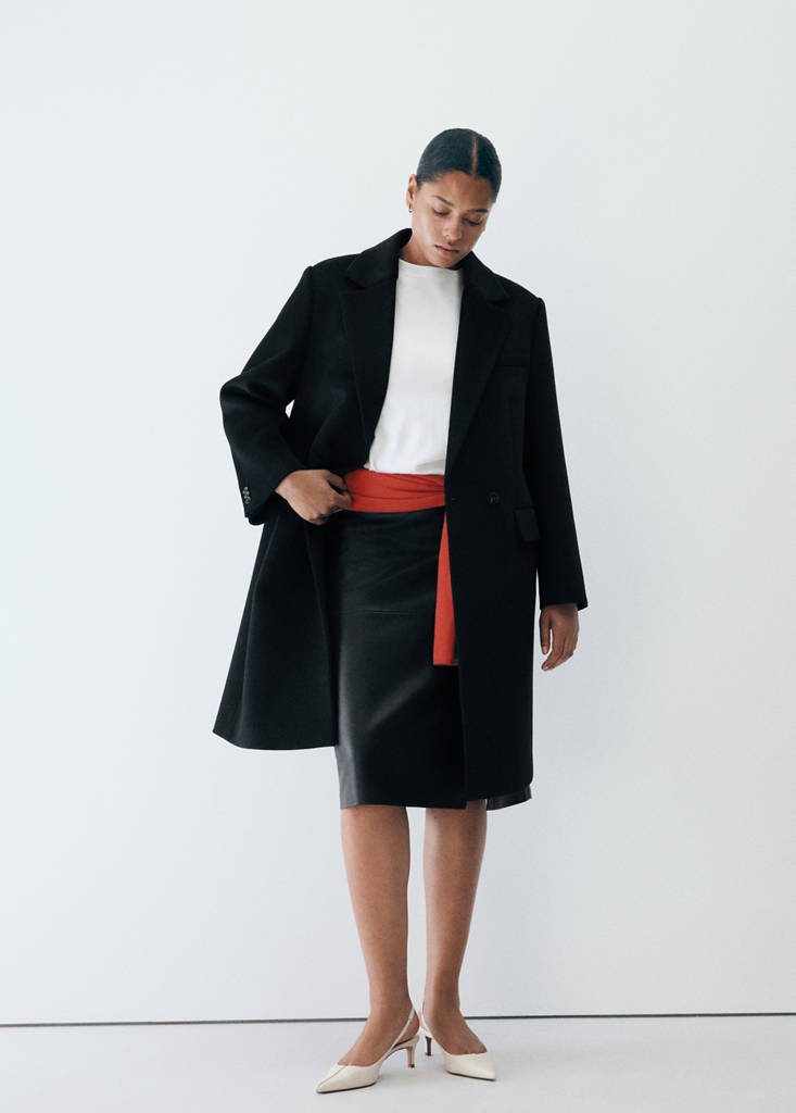 Straight leather-look skirt — Black