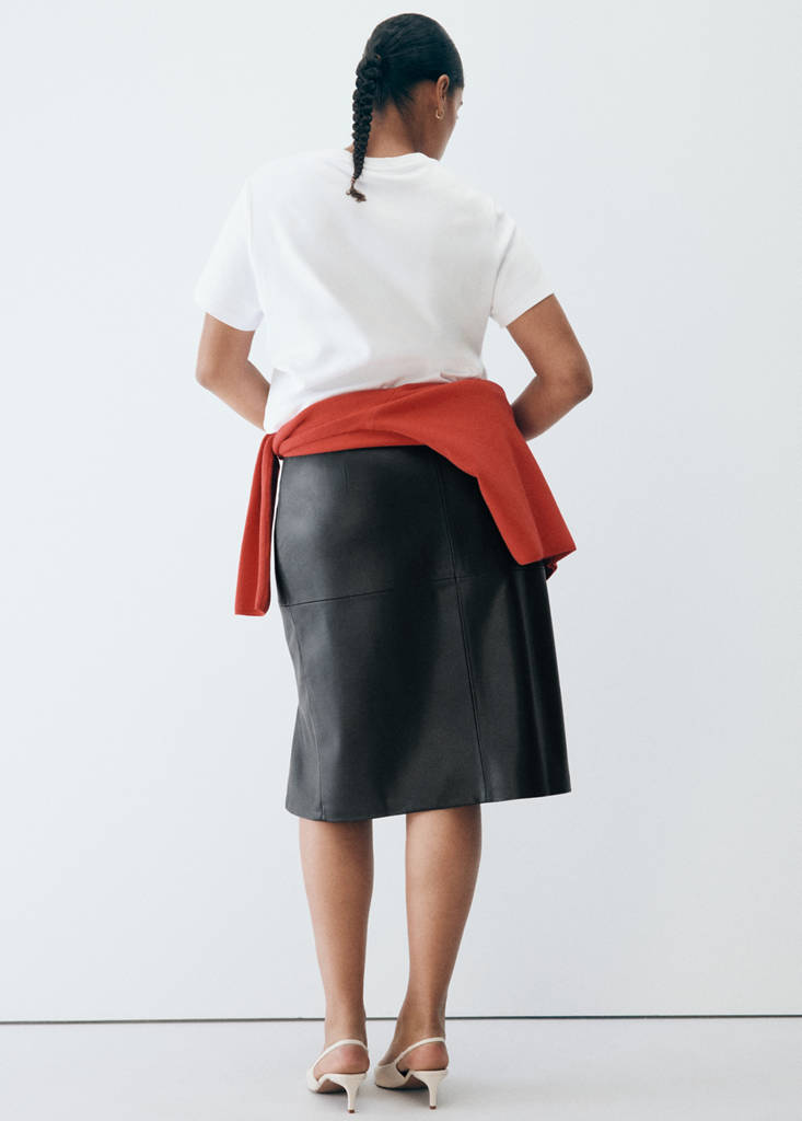 Straight leather-look skirt — Black