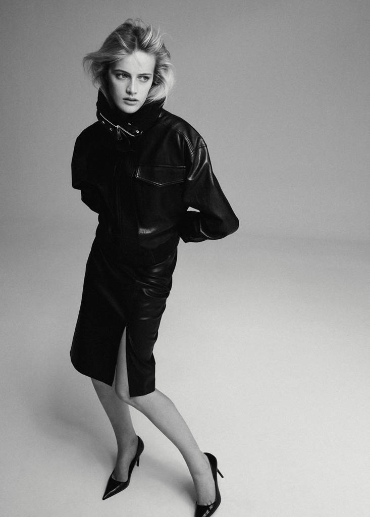 Straight leather-look skirt — Black