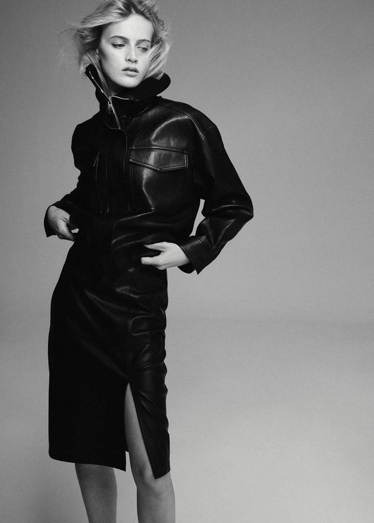Straight leather-look skirt — Black