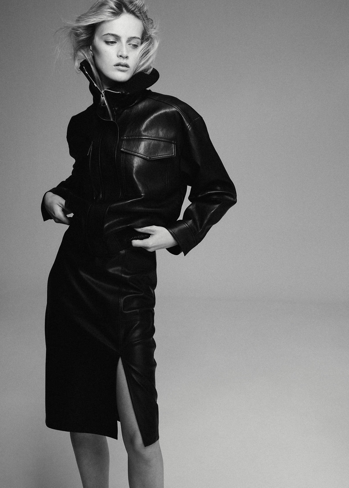 Straight leather-look skirt — Black