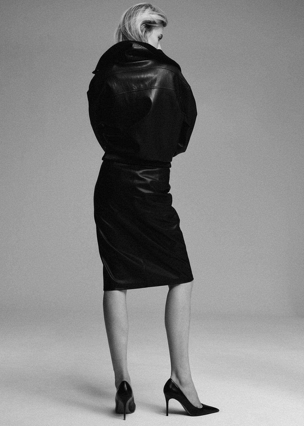 Straight leather-look skirt — Black