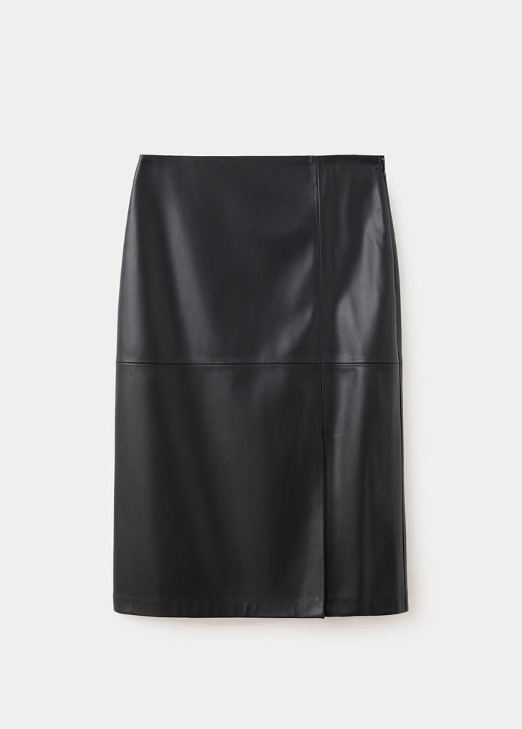 Straight leather-look skirt — Black