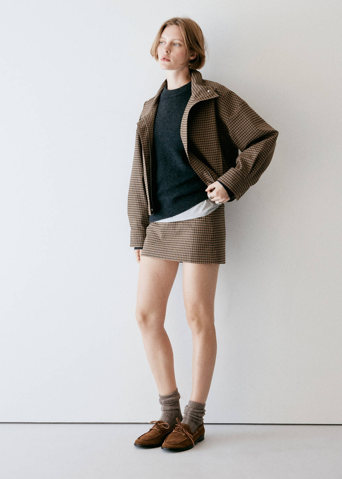 Short check skirt — Brown