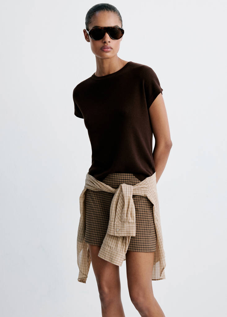 Short check skirt — Brown