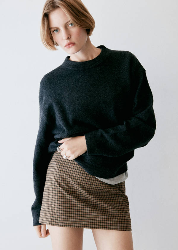 Short check skirt — Brown
