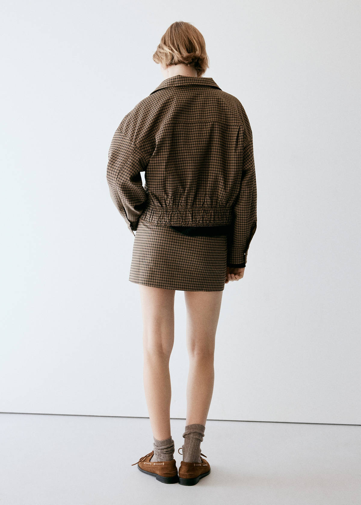 Short check skirt — Brown
