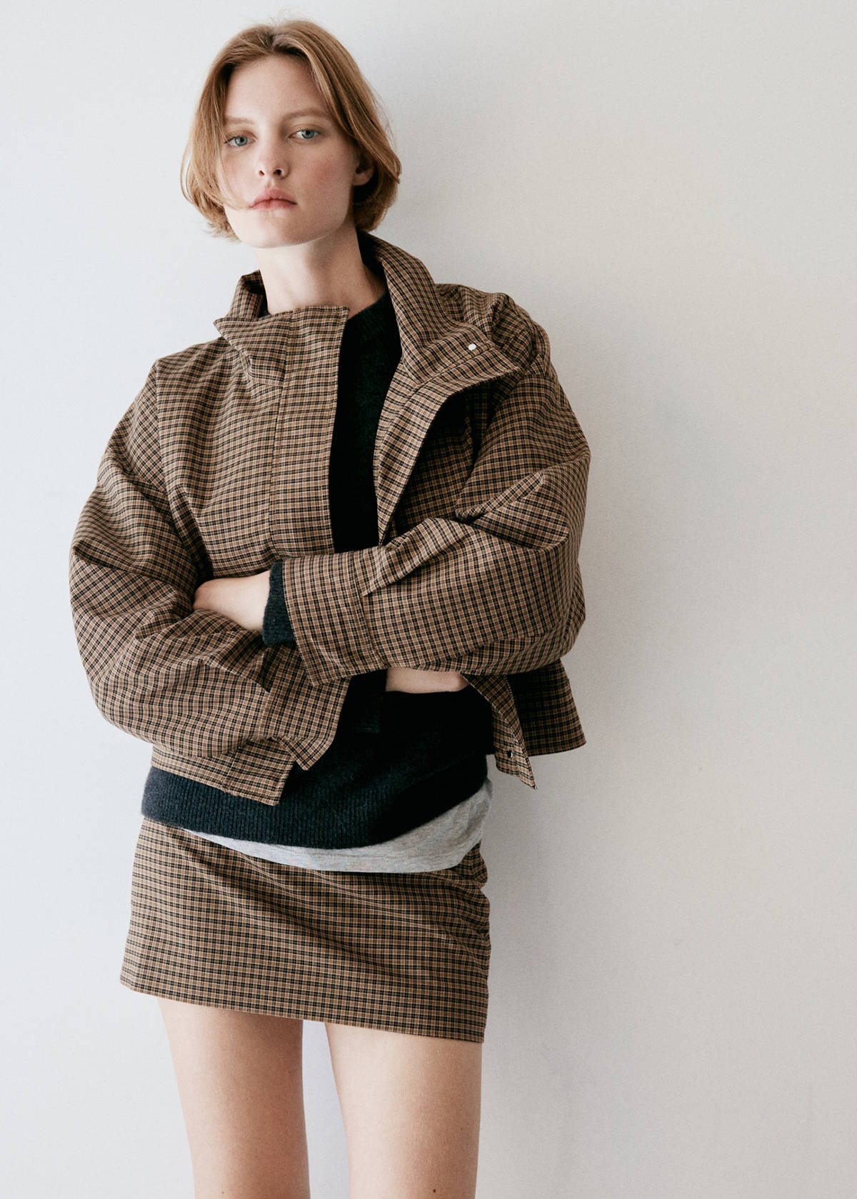 Short check skirt — Brown
