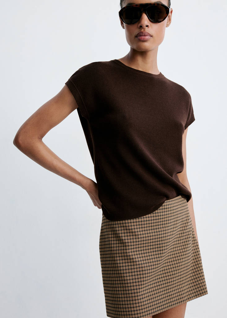 Short check skirt — Brown