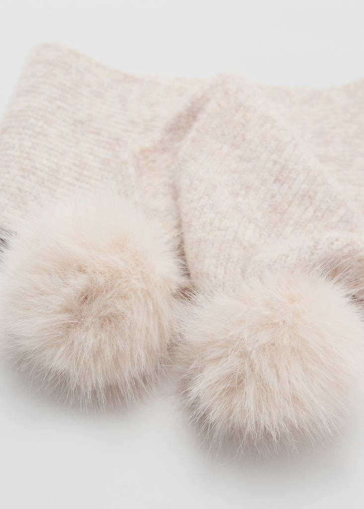 Ribbed scarf with pom-poms — Sand