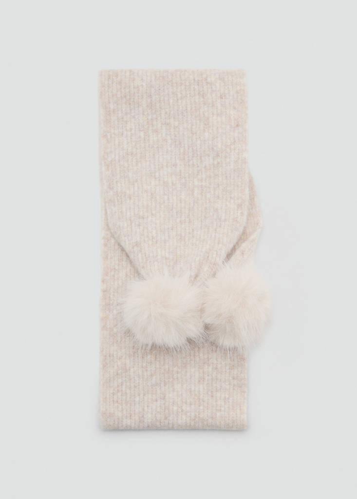 Ribbed scarf with pom-poms — Sand