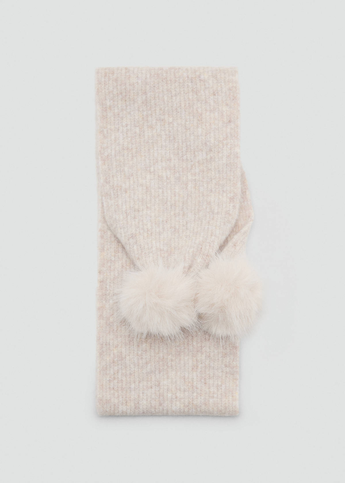 Ribbed scarf with pom-poms — Sand