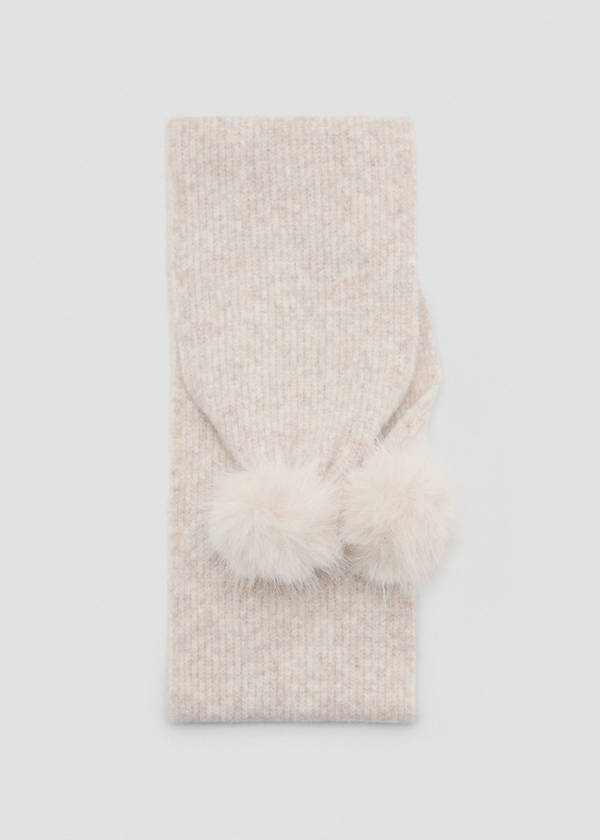 Ribbed scarf with pom-poms — Sand