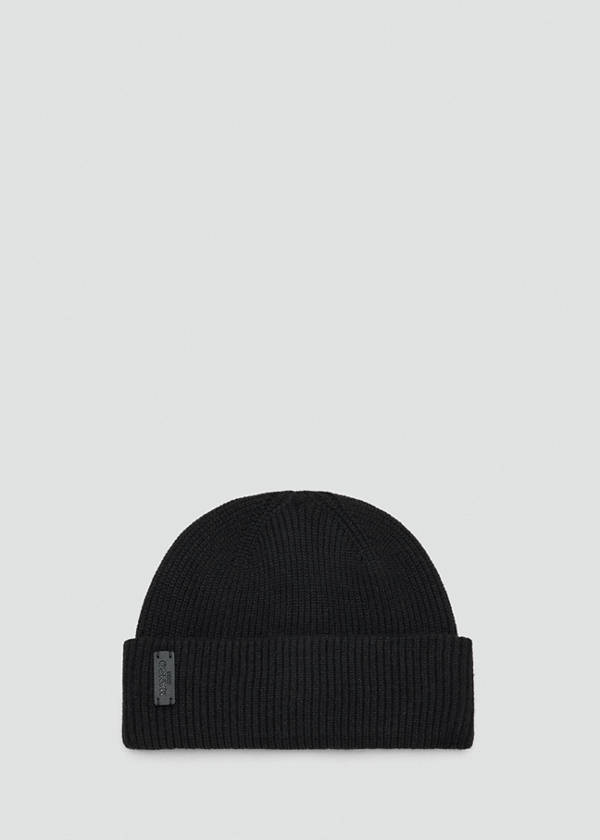 Ribbed beanie with embossed logo — Black