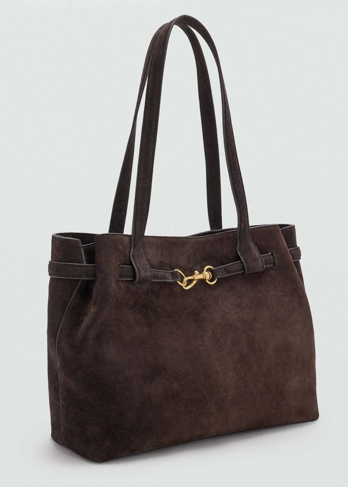 Suede shopper bag with buckle detail — Chocolate