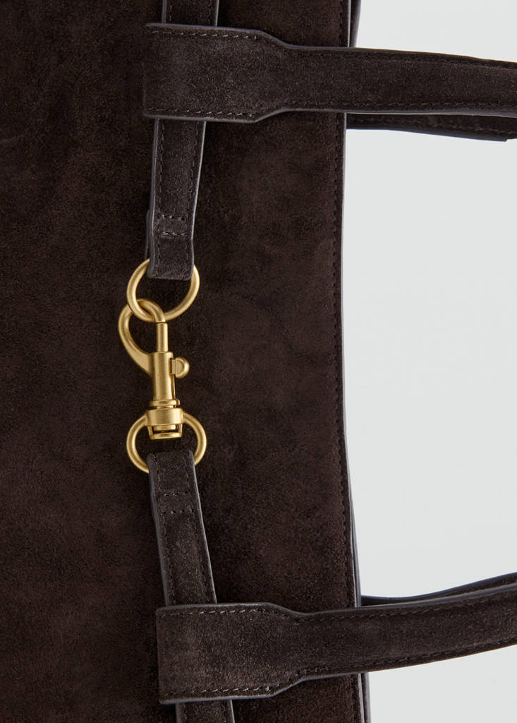 Suede shopper bag with buckle detail — Chocolate