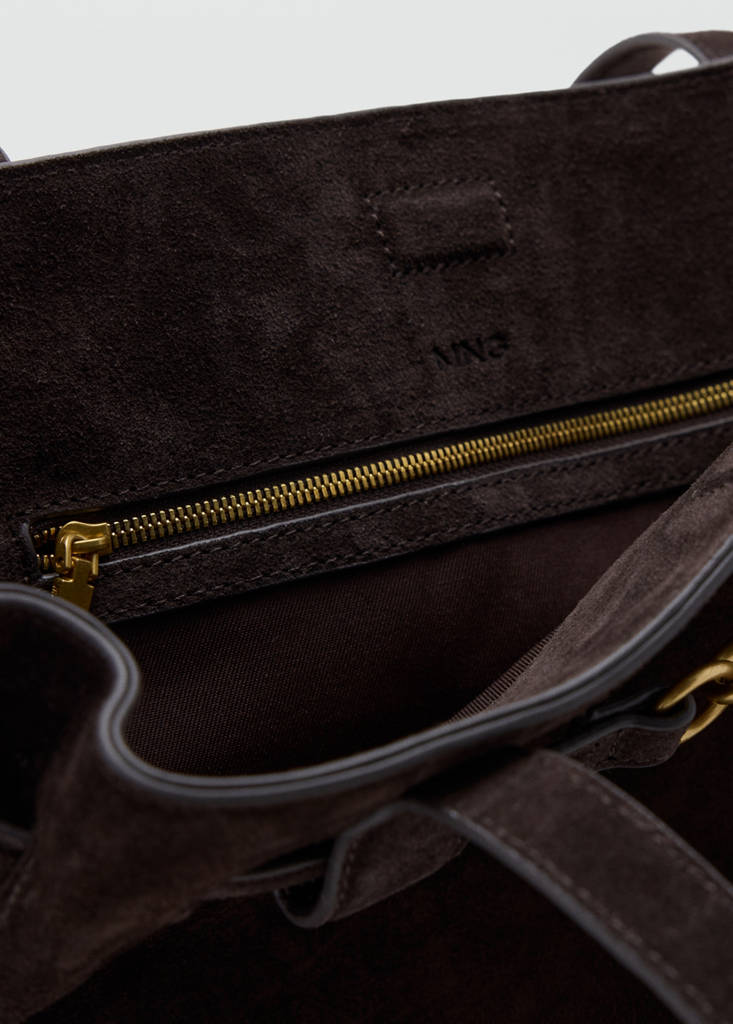 Suede shopper bag with buckle detail — Chocolate