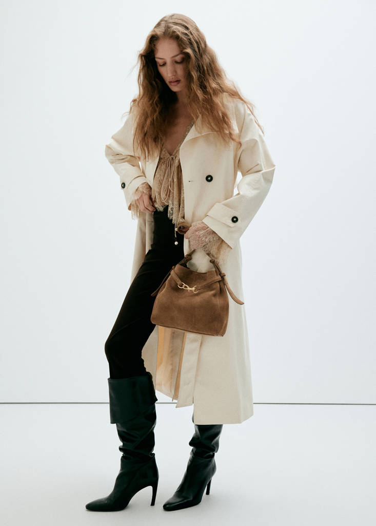 Suede bucket bag with equestrian detail — Medium Brown