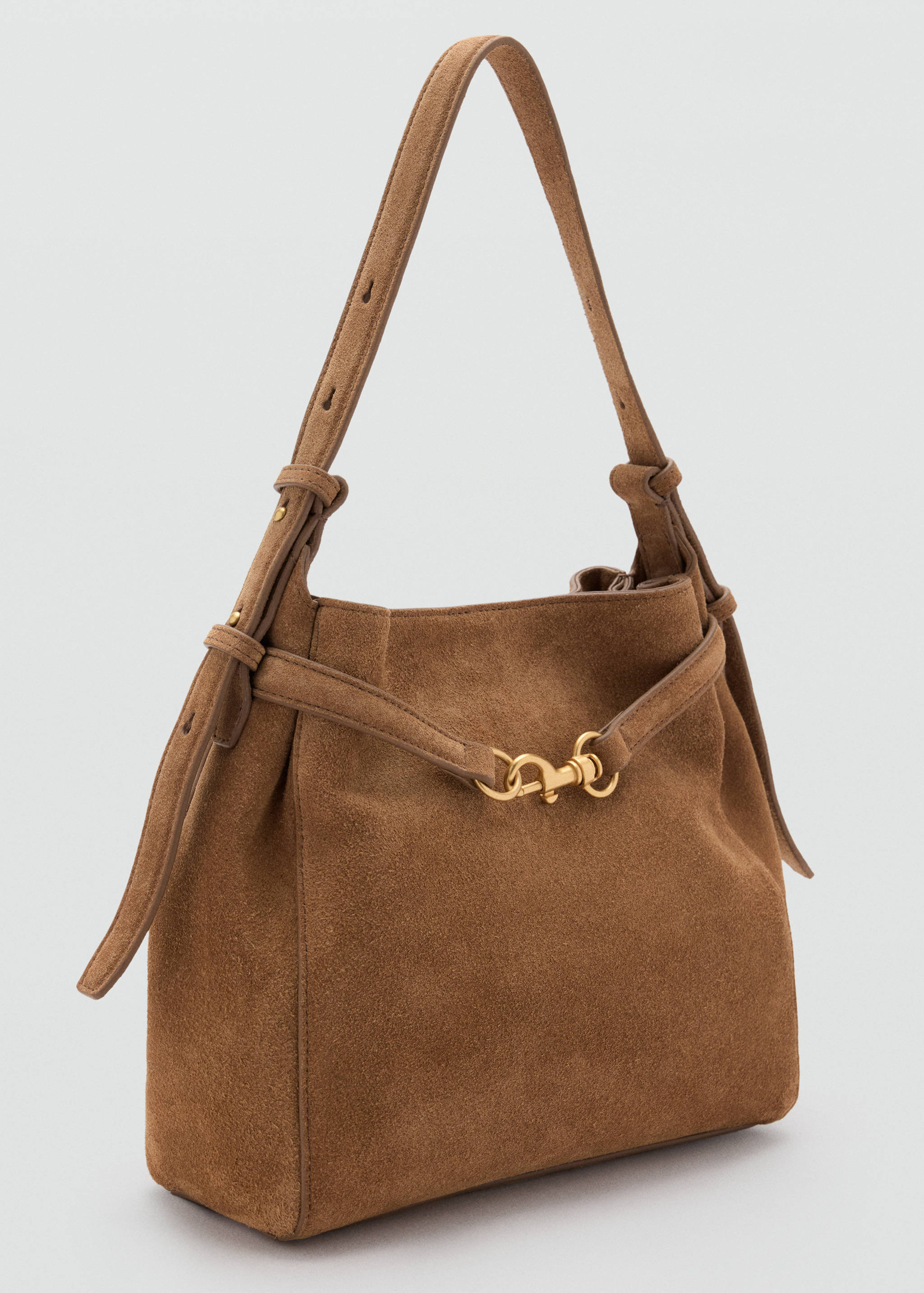Suede bucket bag with equestrian detail - Medium plane