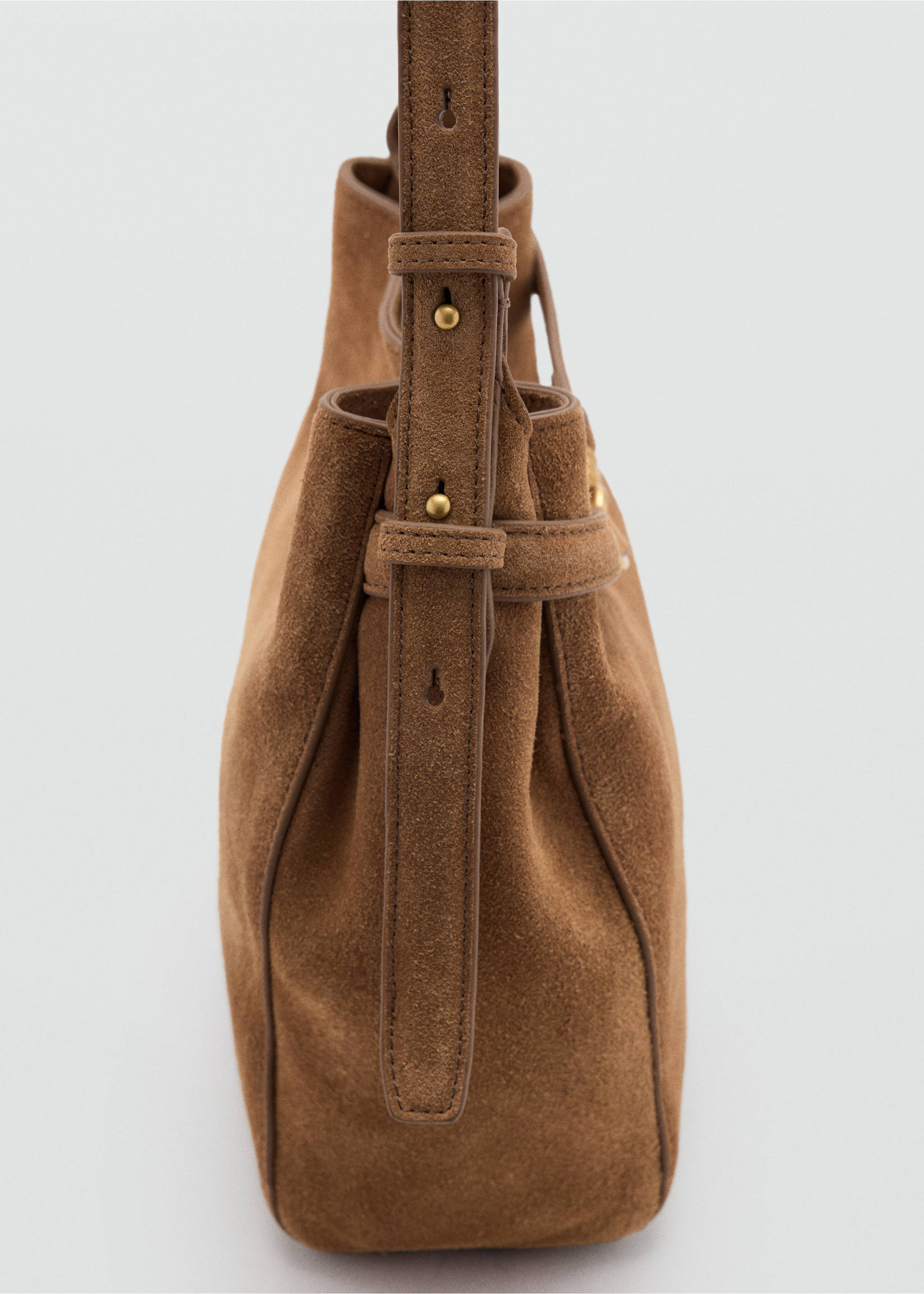 Suede leather bucket bag with equestrian detail - Details of the article 1, Medium Brown. Ref: 37026002-00.