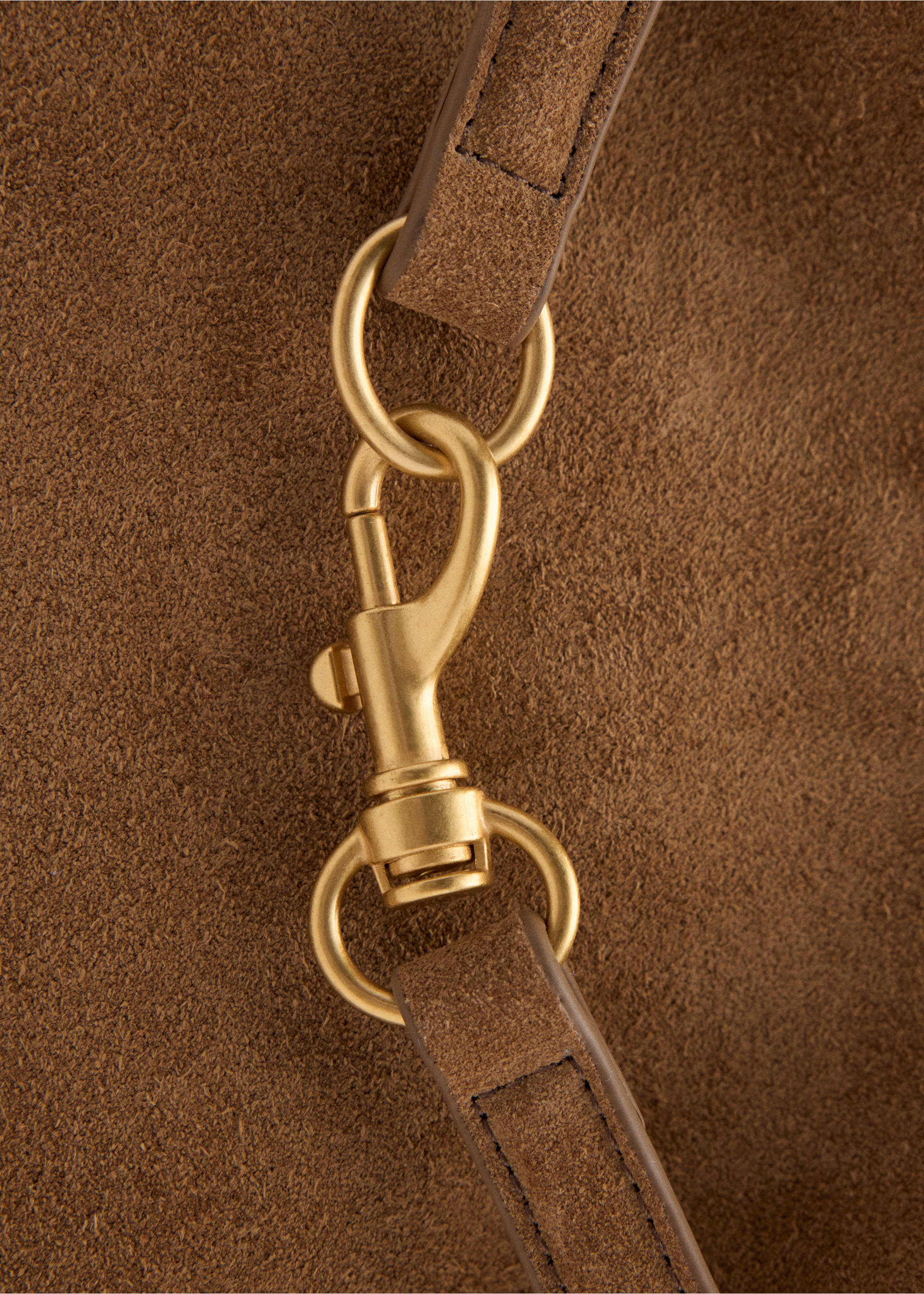 Suede leather bucket bag with equestrian detail - Details of the article 2, Medium Brown. Ref: 37026002-00.