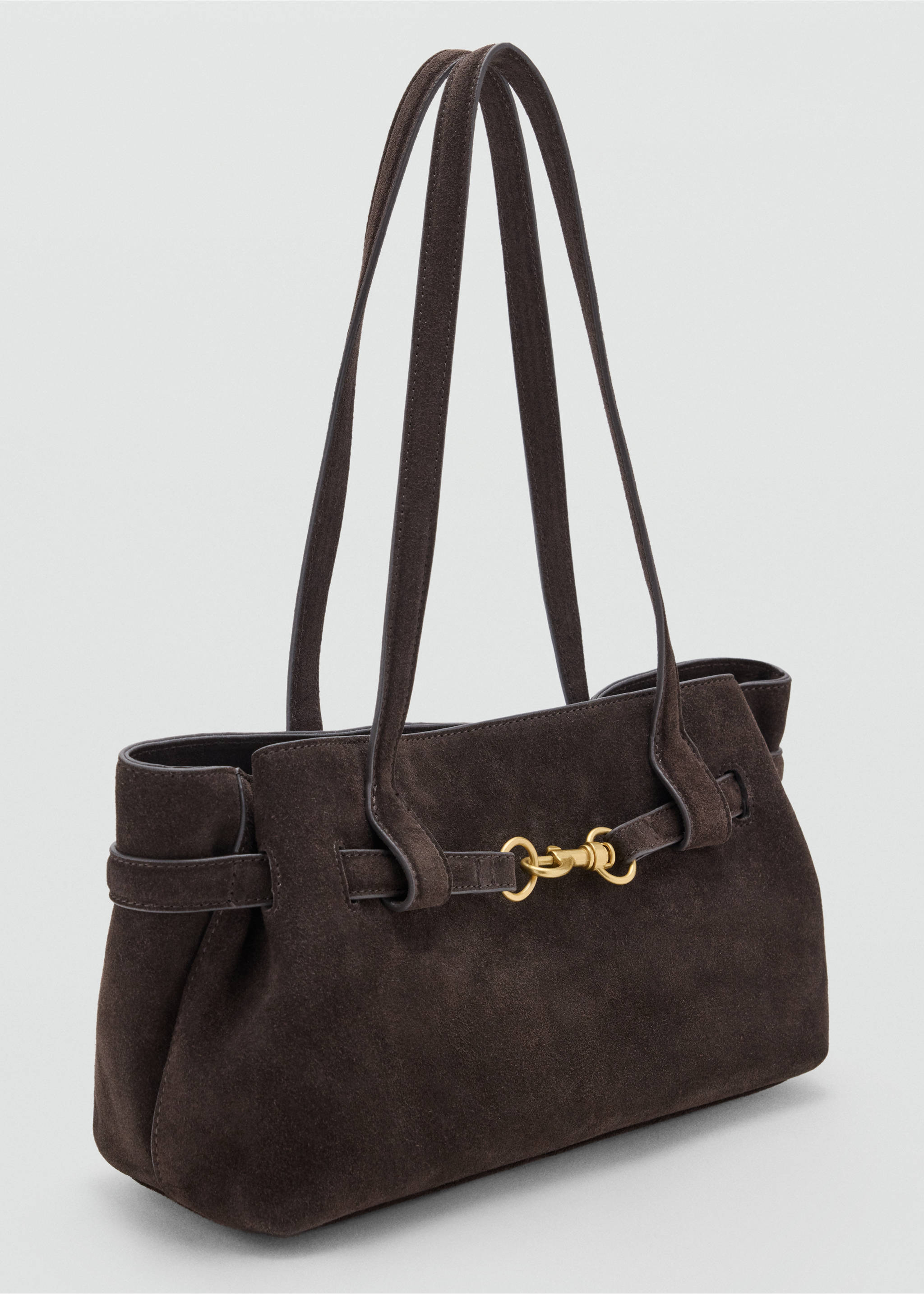 Leather shoulder bag with equestrian detail - Medium plane, Chocolate. Ref: 37026003-00.