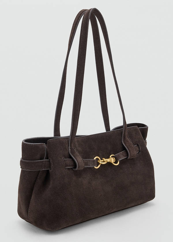 Suede shoulder bag with carabiner clasp — Chocolate