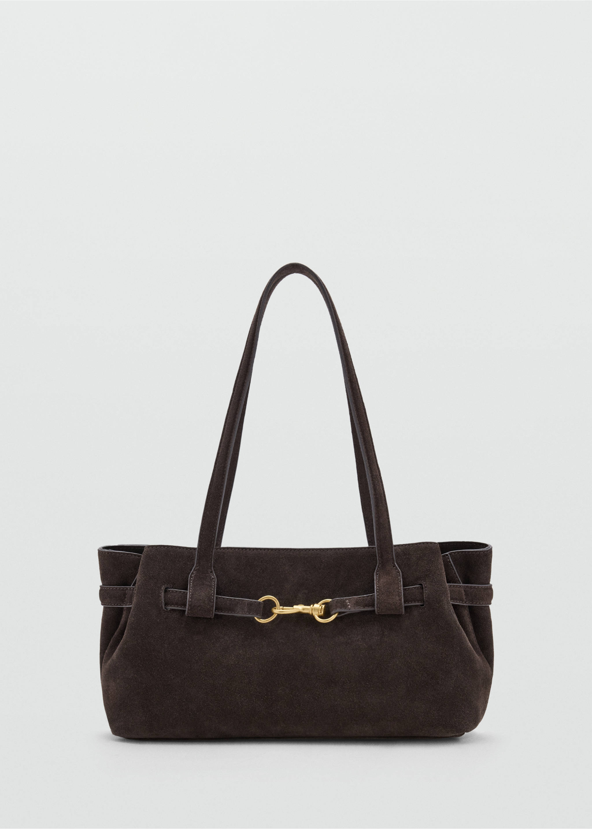 Leather shoulder bag with equestrian detail - Article without model, Chocolate. Ref: 37026003-00.