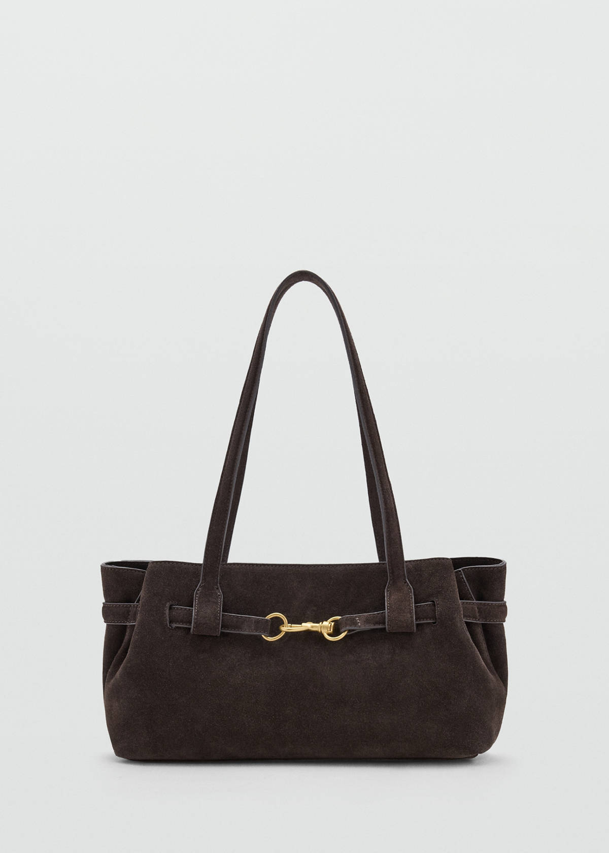 Suede shoulder bag with carabiner clasp — Chocolate