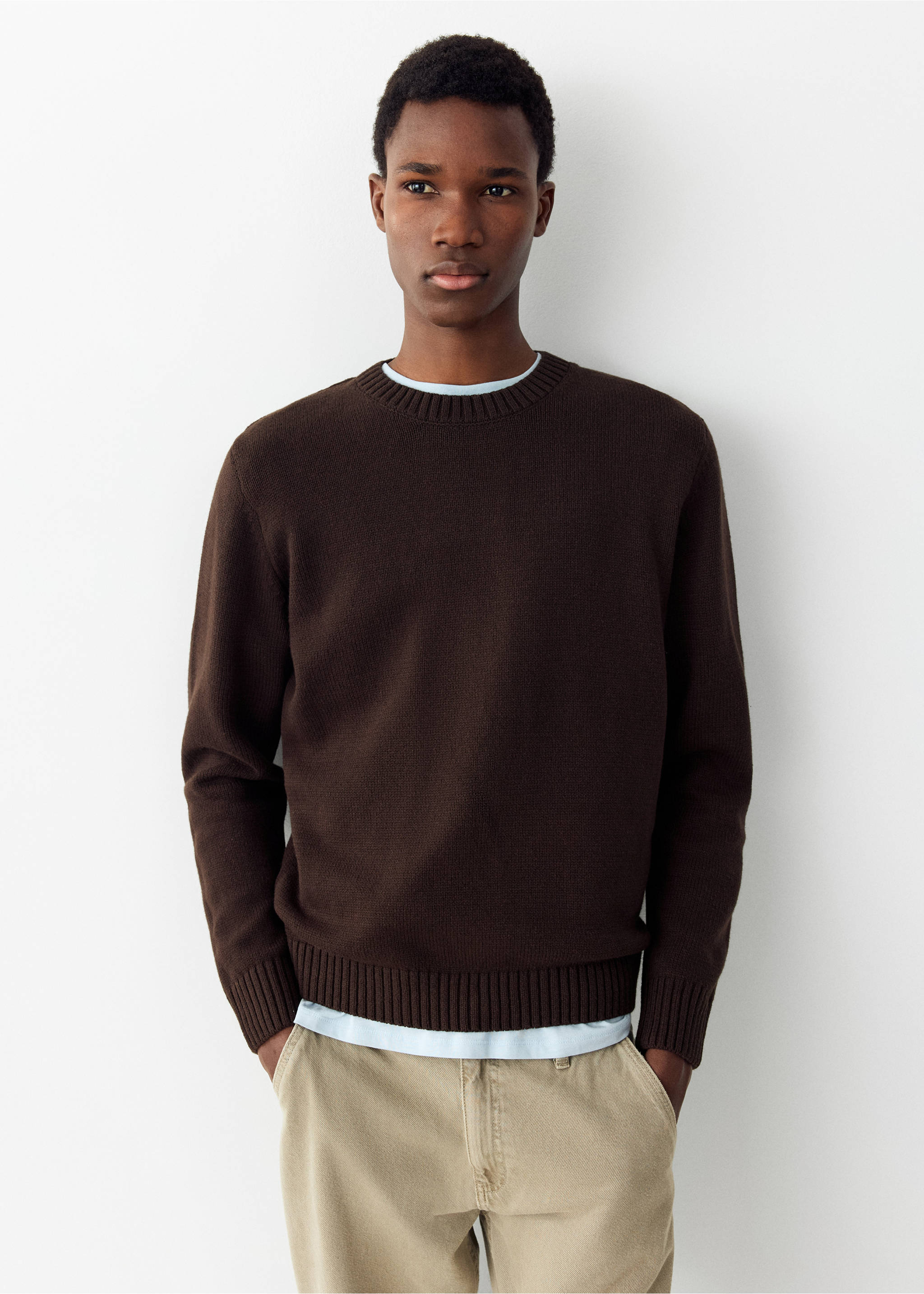 Basic chunky knit jumper - Medium plane, Brown. Ref: 37026004-00.