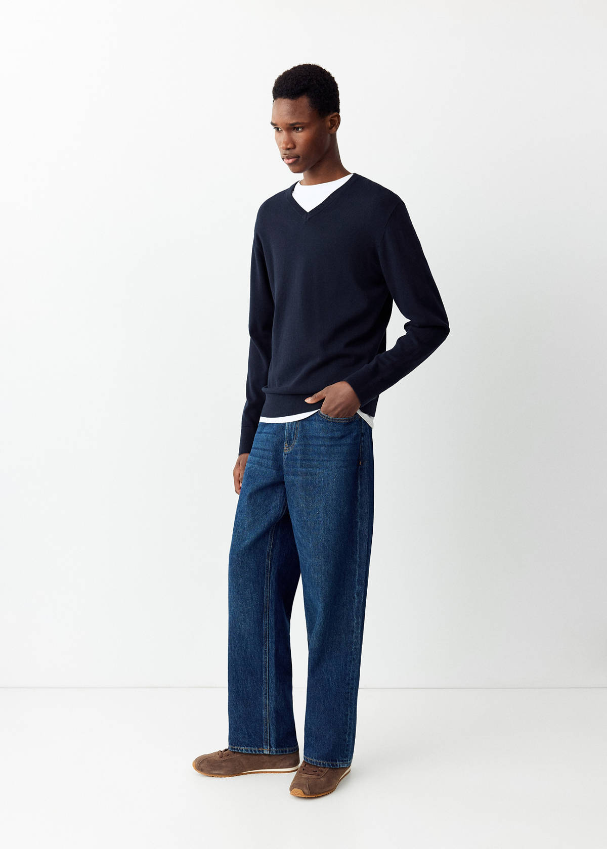 V-neck cotton sweater — Navy