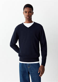V-neck cotton sweater — Navy 1