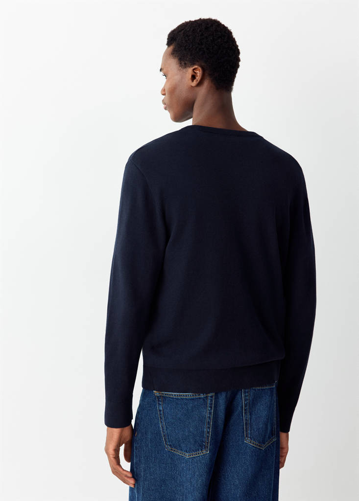 V-neck cotton sweater — Navy
