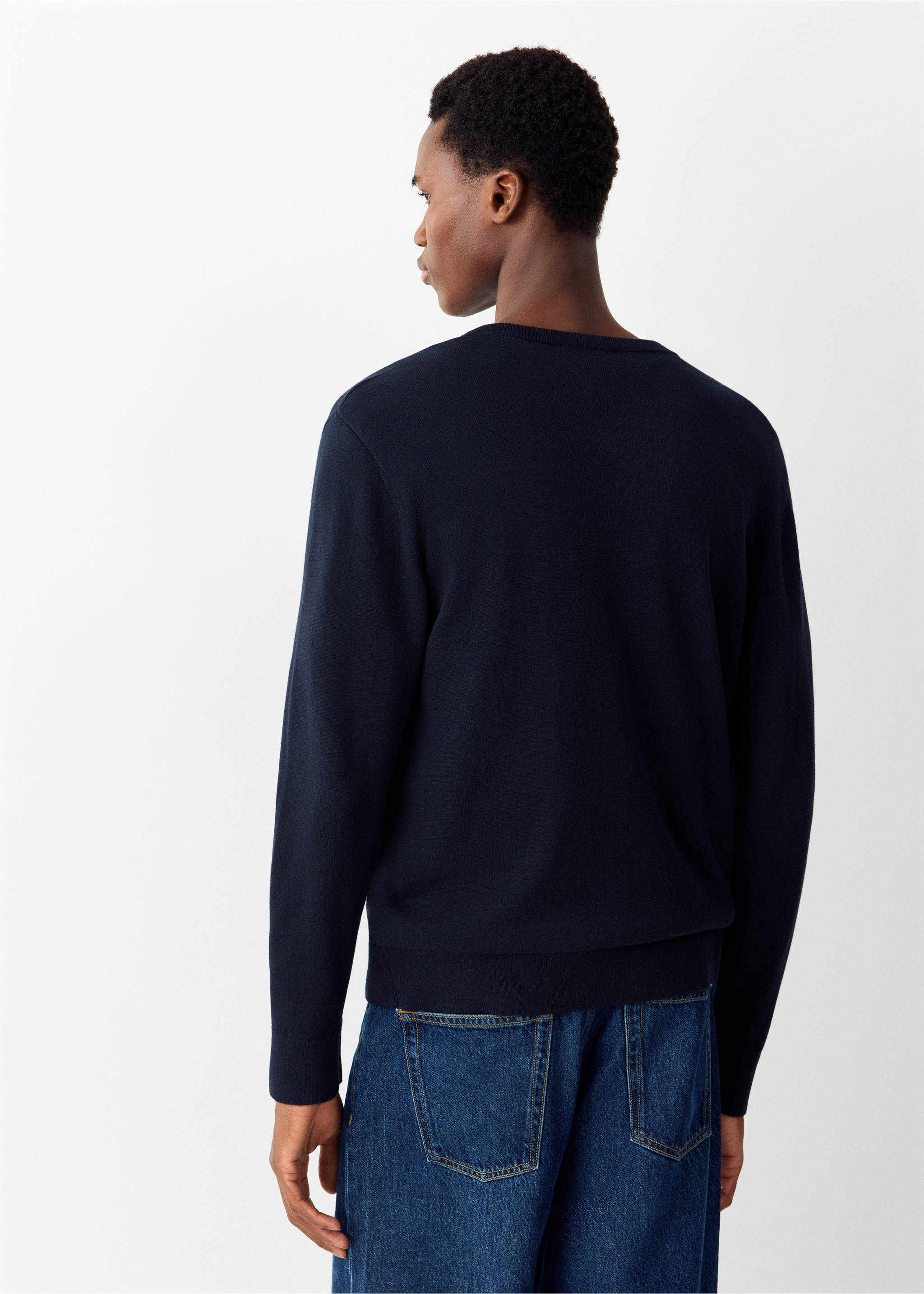 Knitted cotton sweater - Reverse of the article, Navy. Ref: 37026005-00.
