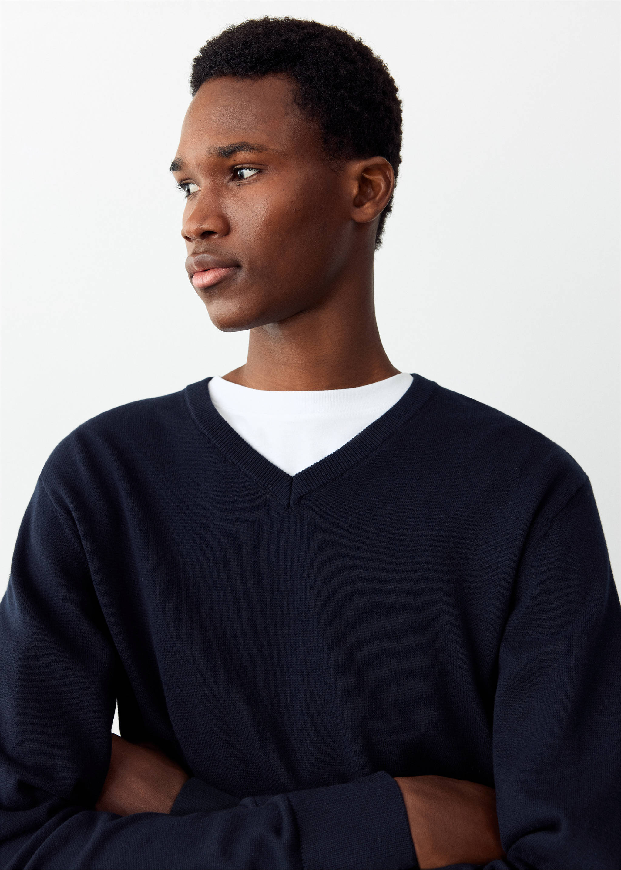Knitted cotton sweater - Details of the article 1, Navy. Ref: 37026005-00.