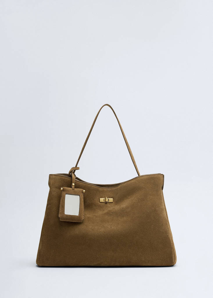 Shoulder bag, leather, charm, mirror — Medium Brown