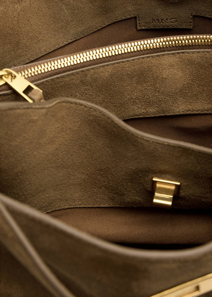 Leather shopper bag with charm and mirror — Medium Brown