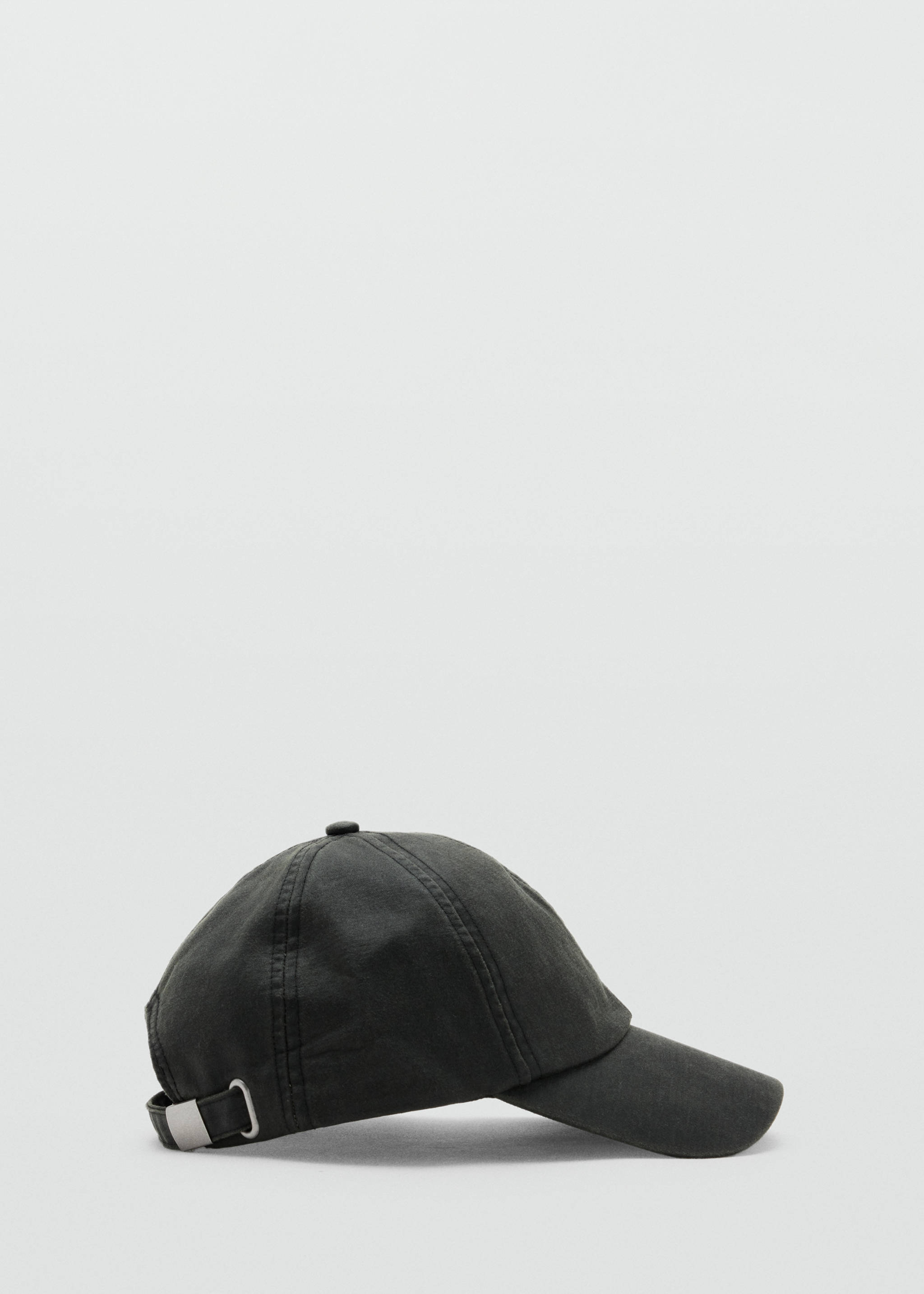 Dark grey baseball cap with an adjustable silver-toned buckle strap.