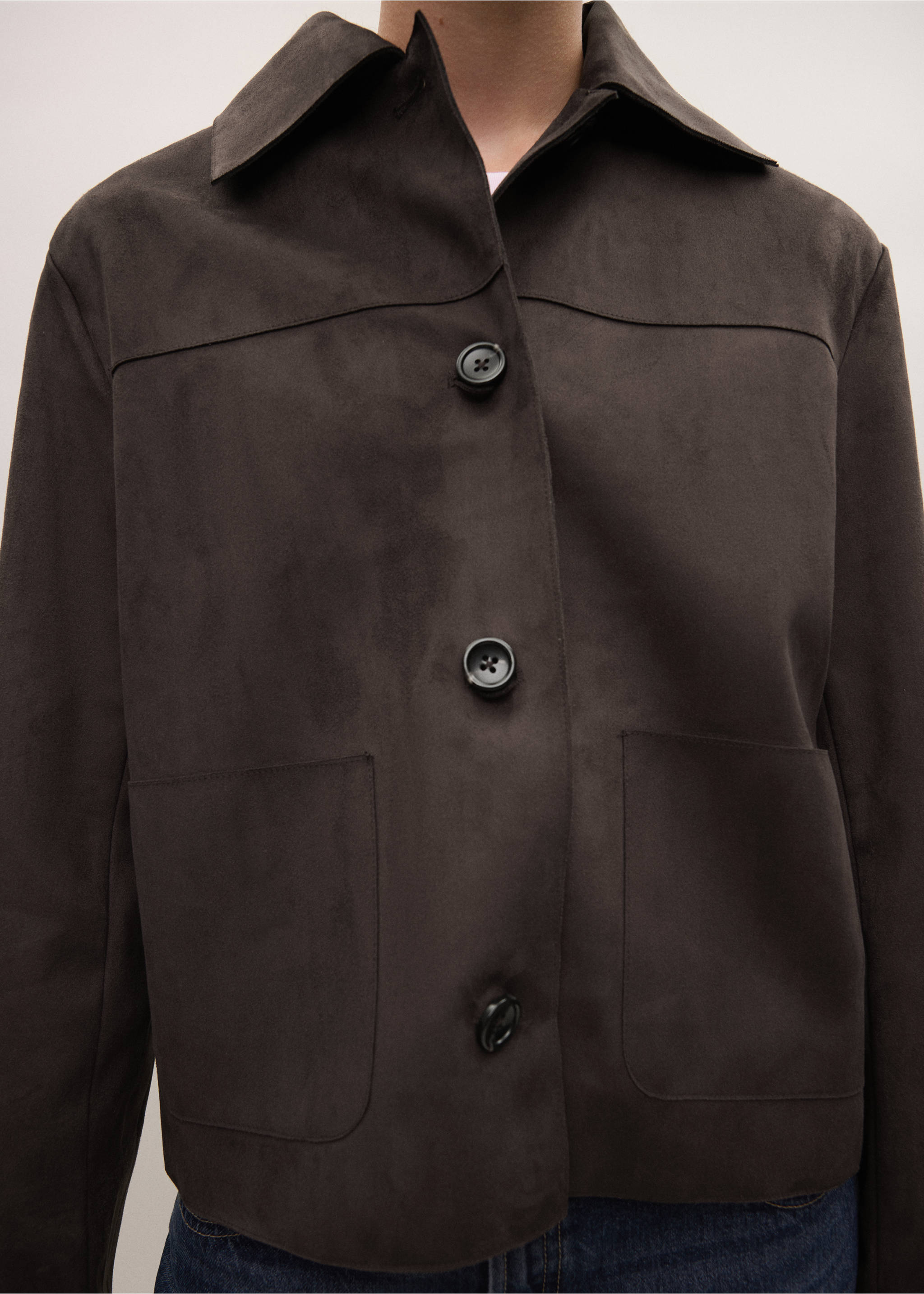 Collared button-up jacket - Details of the article 3, Chocolate. Ref: 37026321-00.