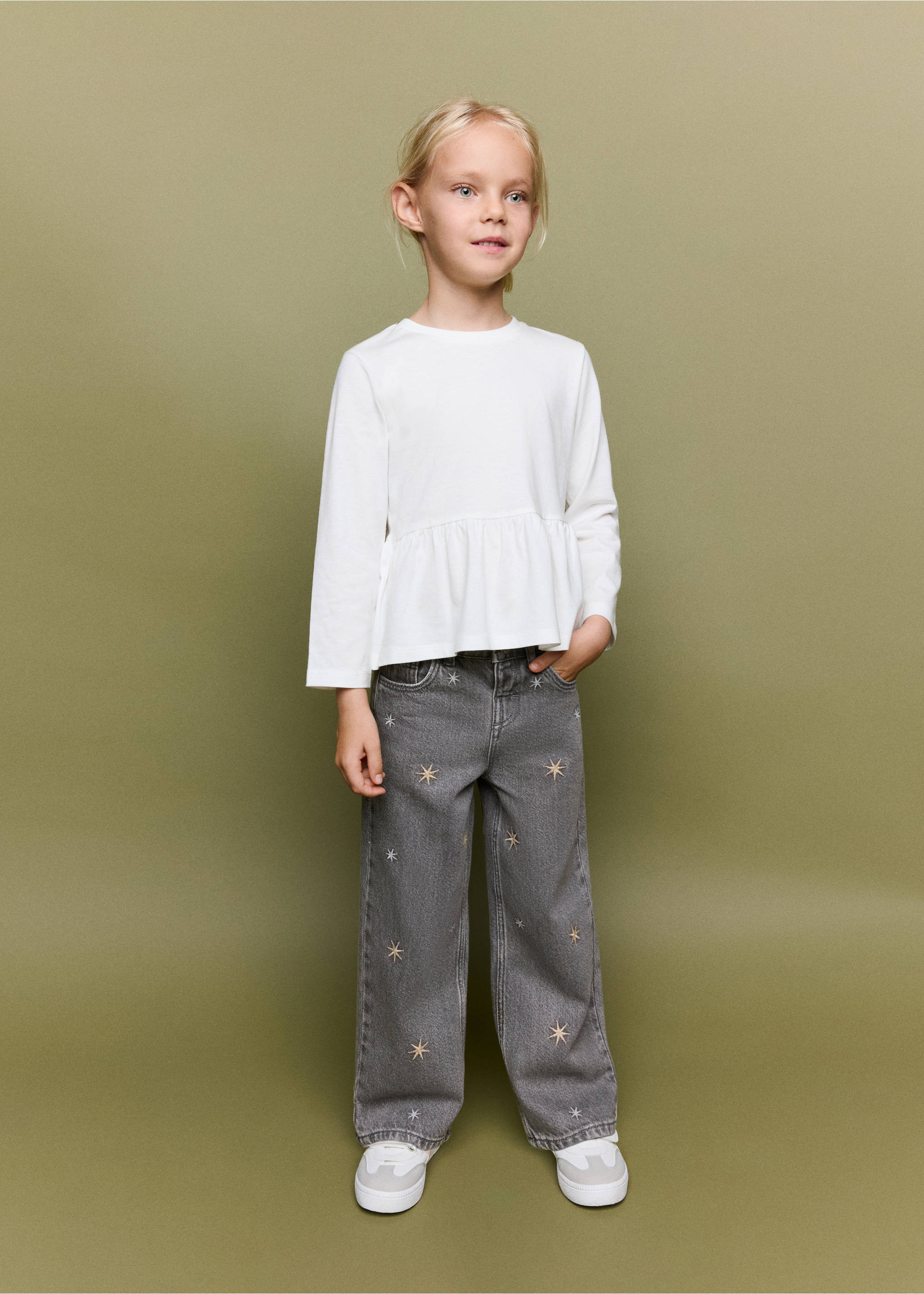 Straight-leg jeans with embroidered stars - General plane, Denim Grey. Ref: 37026322-00.
