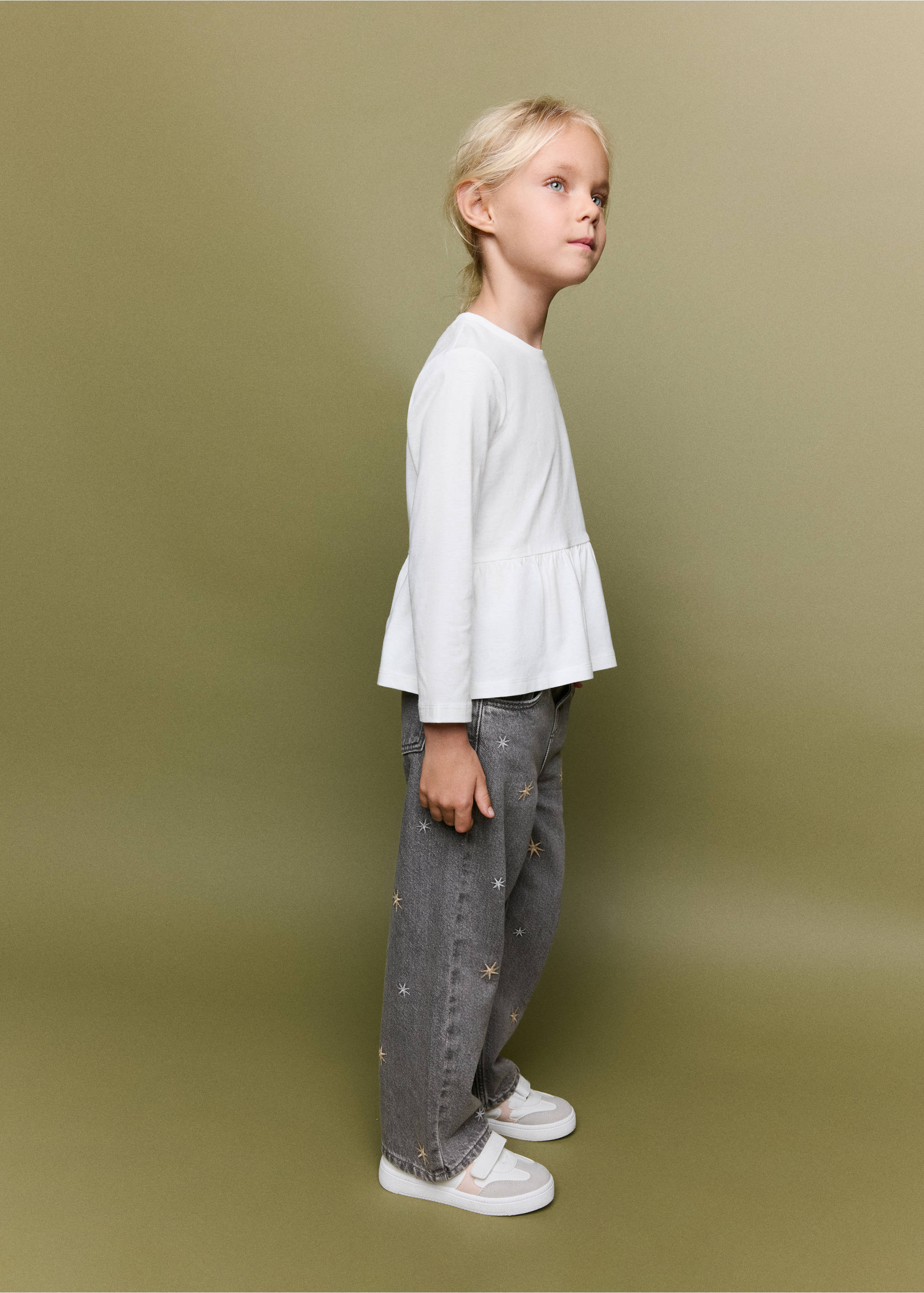Straight-leg jeans with embroidered stars - Medium plane, Denim Grey. Ref: 37026322-00.