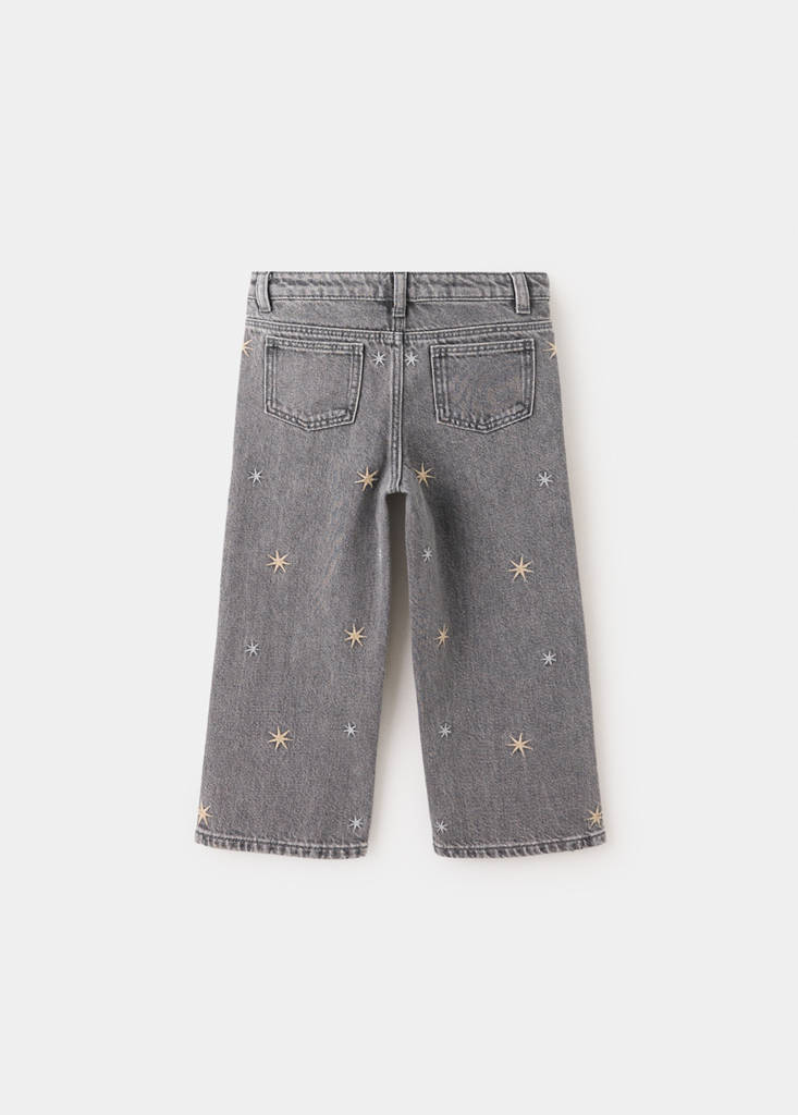 Straight-leg jeans with embroidered stars — Denim Grey