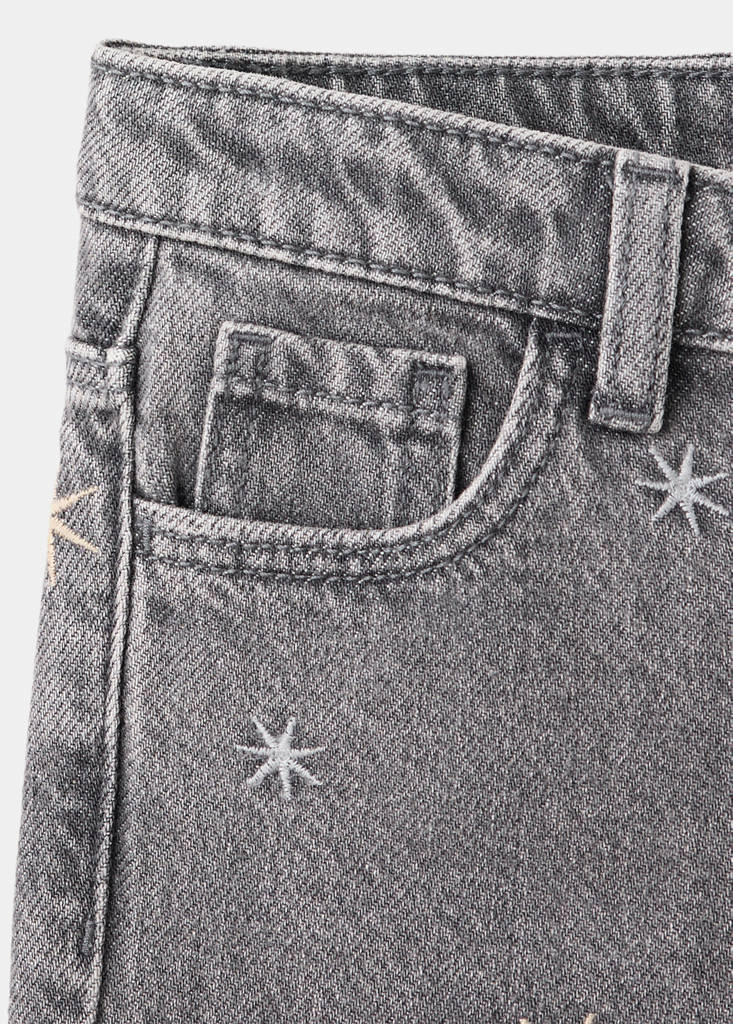 Straight-leg jeans with embroidered stars — Denim Grey
