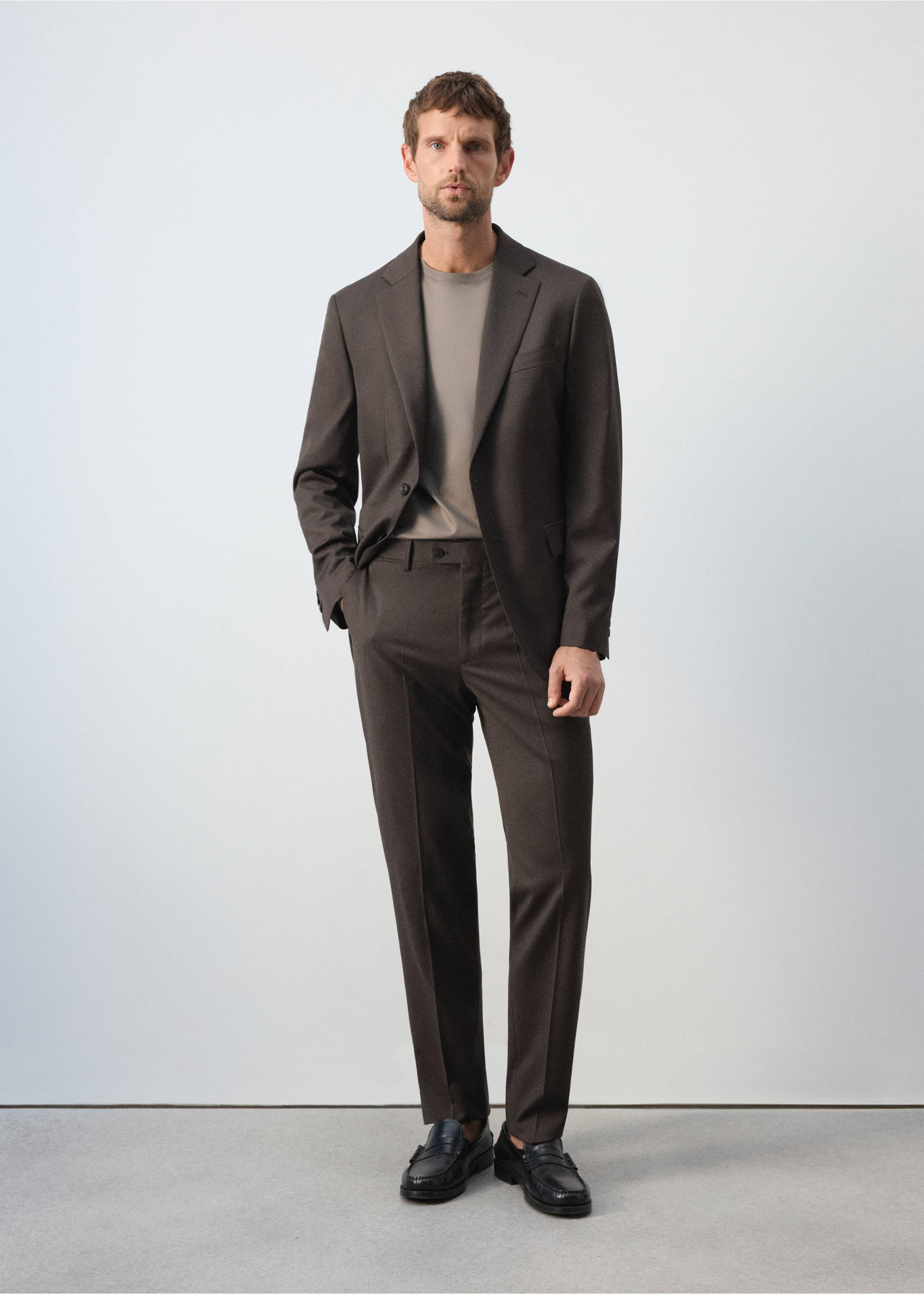 Turin 100% virgin wool suit jacket - General plane, Brown. Ref: 37026325-00.