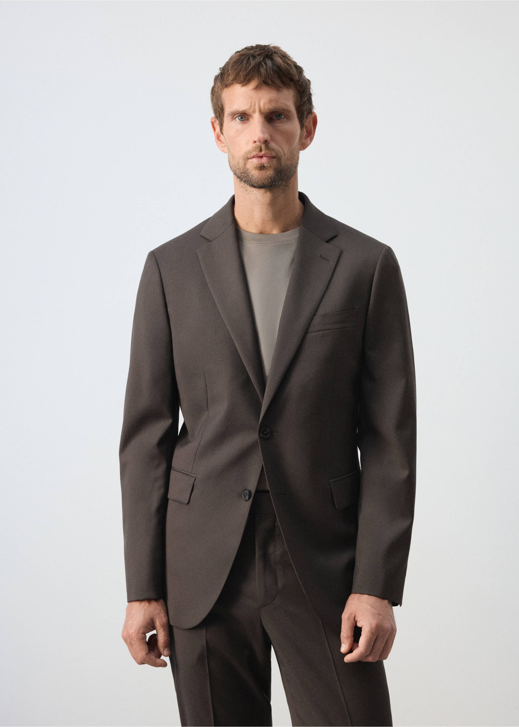 Turin 100% virgin wool suit jacket - Medium plane, Brown. Ref: 37026325-00.